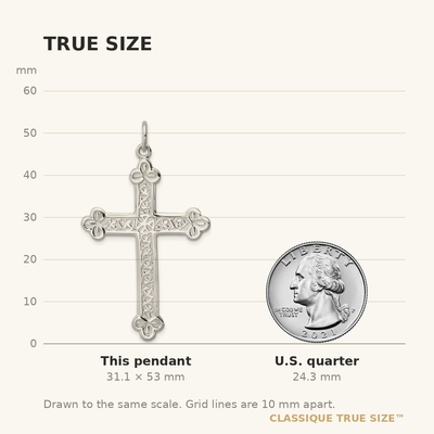 Sterling Silver Budded Cross Pendant, 53 x 32mm