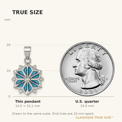 Sterling Silver Rhodium-plated Blue Enamel and White CZ Snowflake Pendant