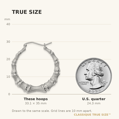 Sterling Silver Rhodium-plated Bamboo Round Hoop Earrings, 35 x 4.8mm