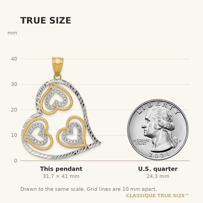 14K w/ Rhodium Polished Hearts Inside Heart Pendant