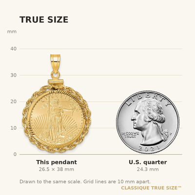 Wideband Distinguished Coin Jewelry 14ky Diamond-cut Rope Screw Top Mounted 1/4oz American Eagle Coin Bezel Pendant
