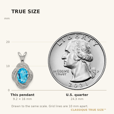 Sterling Silver Rhodium-plated Diam. & Blue Topaz Pendant, 16 x 10mm