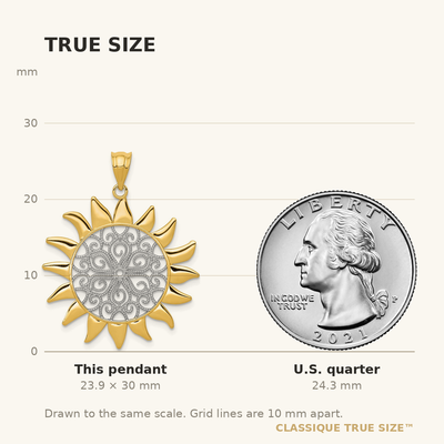 14K w/Rhodium Sun Filigree Pendant