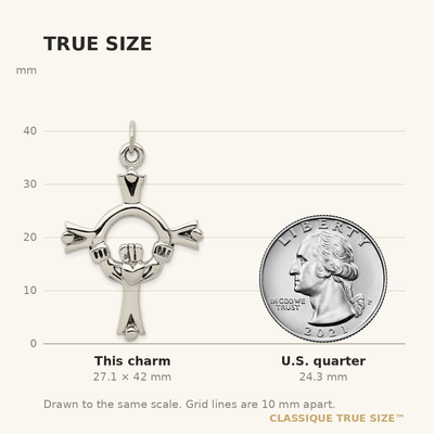 Sterling Silver Antiqued Claddagh Cross Charm