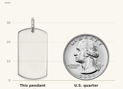 Classique True Size: Sterling Silver Polished Dog Tag Pendant shown next to a US quarter (24.3 mm)