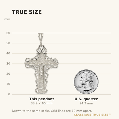 Sterling Silver Diamond-Cut Crucifix Pendant, 60 x 31mm