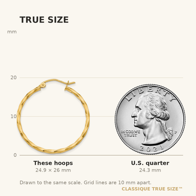 14K Twist Polished Hoop Earring, 26 x 2mm