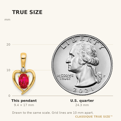 14K Ruby and Diamond Heart Pendant, 17 x 10mm