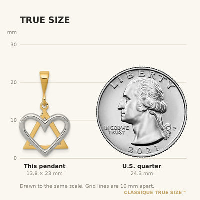 14K Two-Tone Star of David Heart Pendant