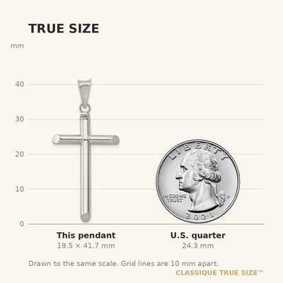 14K White Gold Polished Tube Cross Pendant, 41.66 x 20.15mm