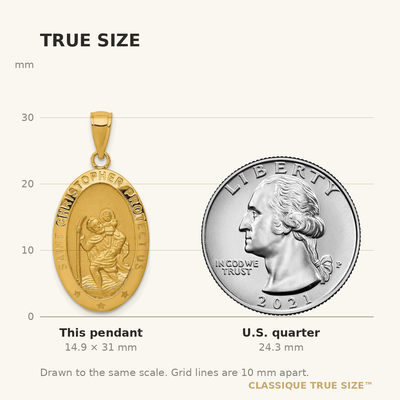 14K Saint Christopher Medal Pendant, 31 x 15mm