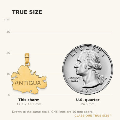 14K Polished and Engraved ANTIGUA MAP Charm