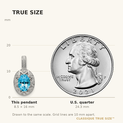 Sterling Silver Rhodium-plated Diam. & Blue Topaz Pendant, 16 x 9mm