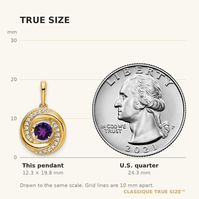 14K Round Amethyst and Diamond Pendant