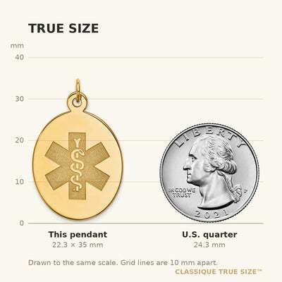 14K Oval Non-enameled Medical Jewelry Pendant
