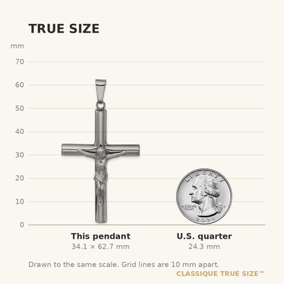 Sterling Silver Ruthenium-plated Polished Crucifix Pendant, 62.7 x 33.6mm
