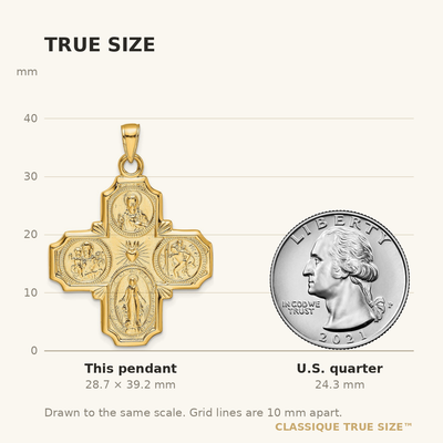 14K Four-Way Medal Pendant, 39.25 x 29mm