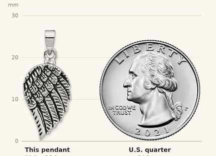 Classique True Size: Sterling Silver Rhodium-plated Enameled Angel Wing Ash HolderPendant shown next to a US quarter (24.3 mm)