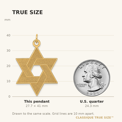 14K Laser Designed Star of David Pendant, 41 x 27mm