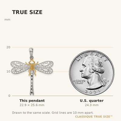 De-Ani Sterling Silver Rhodium-Plated Polished Dragonfly with 14K Accent Pendant
