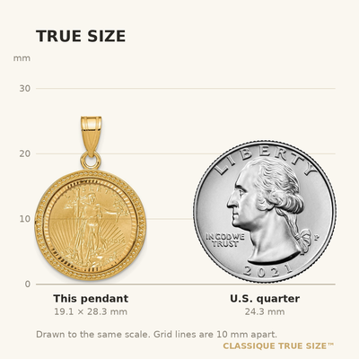Wideband Distinguished Coin Jewelry 14ky Beaded & Diamond-cut Prong Mounted 1/10oz American Eagle Coin Bezel Pendant