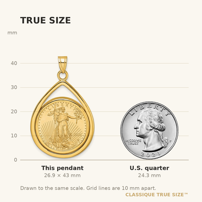 Wideband Distinguished Coin Jewelry 14K Polished Lightweight Teardrop Mounted 1/4oz American Eagle Prong Coin Bezel Pendant