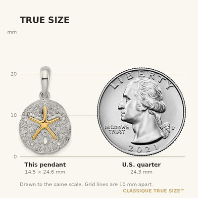 De-Ani Sterling Silver Rhodium-Plated Textured Sand Dollar with 14K Starfish Pendant