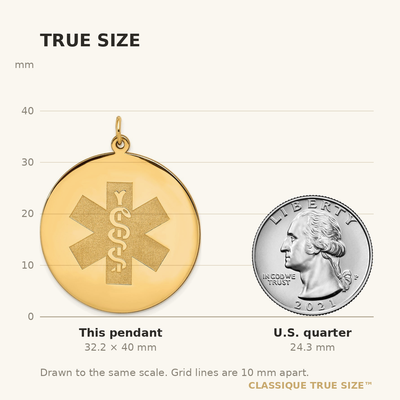 14K Round Non-enameled Medical Jewelry Pendant, 40 x 31.8mm