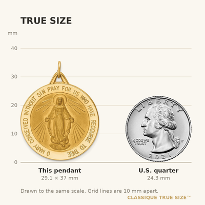14K Miraculous Medal Pendant, 37 x 29.25mm