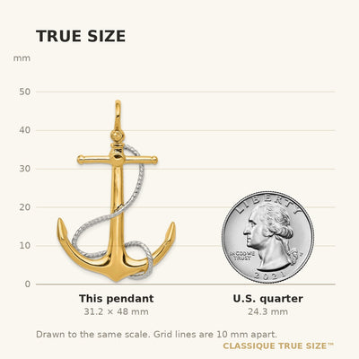14K Two-tone 3-D Anchor with Entwined Rope Accent Pendant