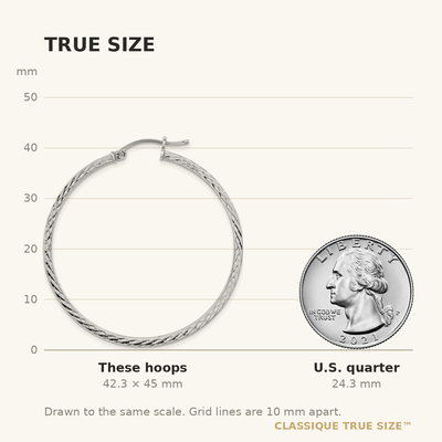 Sterling Silver Rhodium-plated Diamond-cut Square Tube Hoop Earrings, 45 x 2mm