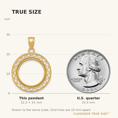 Wideband Distinguished Coin Jewelry 14K Polished Fancy Wire Prong Coin Bezel Pendant, 31 x 22mm