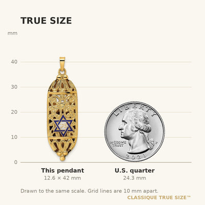 14K Polished Mezuzah Enameled Star Pendant