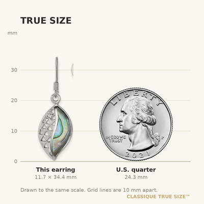 Sterling Silver Rhodium-plated Polished Abalone Leaf Dangle Shepherd Hook Earrings, 34.4 x 11.2mm