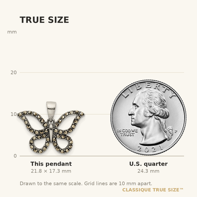 Sterling Silver Antiqued Polished Marcasite Butterfly Pendant