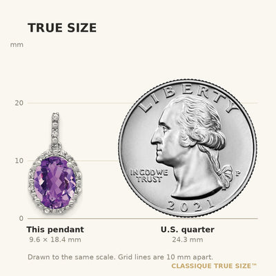 14K White Gold Oval Amethyst and Diamond Halo Pendant