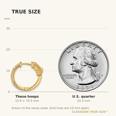 14K . Round Hoop w/ Safety Clasp Diamond Earrings