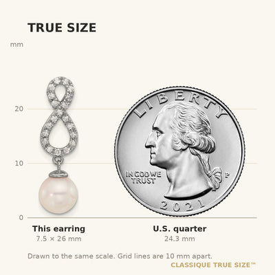 14K White Gold White Round Akoya Saltwater Cultured Pearl and .40 Carat Diamond Infinity Post Dangle Earrings