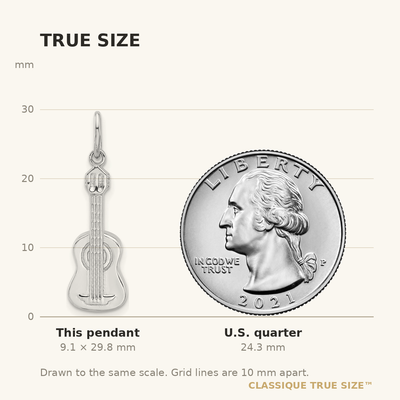 Sterling Silver Rhodium-plated Guitar Charm Pendant