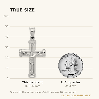 14K White Gold Reversible Crucifix Pendant, 49 x 25mm