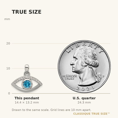 Sterling Silver Rhodium-plated Blue Zircon and CZ Evil Eye Pendant