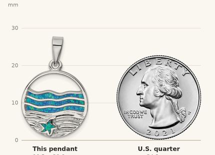 Classique True Size: Sterling Silver Rhodium-plated Created Opal Starfish Ocean Pendant shown next to a US quarter (24.3 mm)