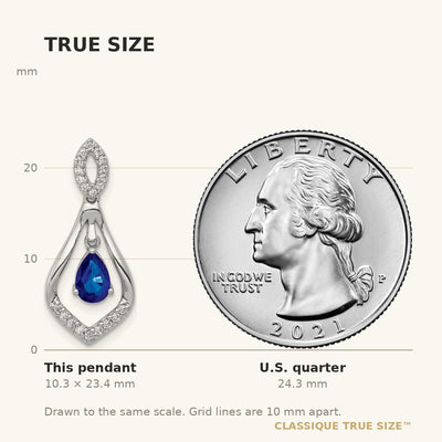 14K White Gold Diamond and Pear Sapphire Teardrop Dangle Pendant