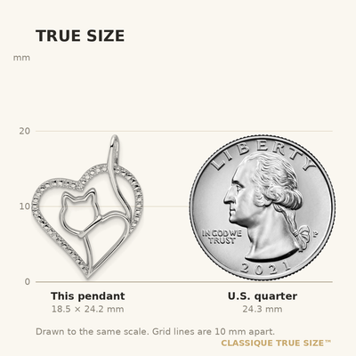 Sterling Silver Rhodium-plated CZ Heart with Cat Silhouette Pendant