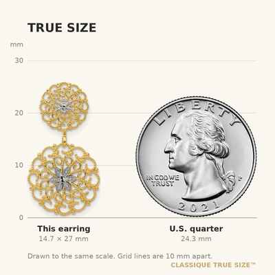 14K w/Rhodium D/C Filigree Medallion Drop Post Earrings