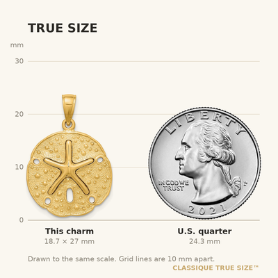 14K Starfish on Sand Dollar Charm, 27 x 20.05mm