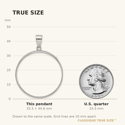 Wideband Distinguished Coin Jewelry 14K White Gold Polished Prong Coin Bezel Pendant, 44.6 x 33.75mm