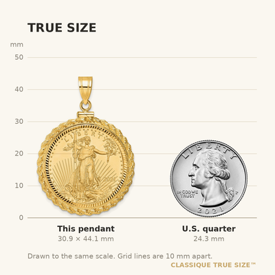Wideband Distinguished Coin Jewelry 14ky Diamond-cut Casted Rope Screw Top Mounted 1/2oz American Eagle Coin Bezel Pendant
