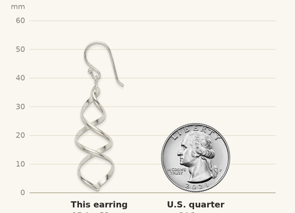 Classique True Size: Sterling Silver Polished Corkscrew Twisted Dangle Earrings shown next to a US quarter (24.3 mm)