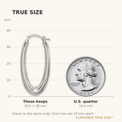 Sterling Silver Rhodium-plated Polished Hollow Oval Hoop Earrings, 38 x 18mm